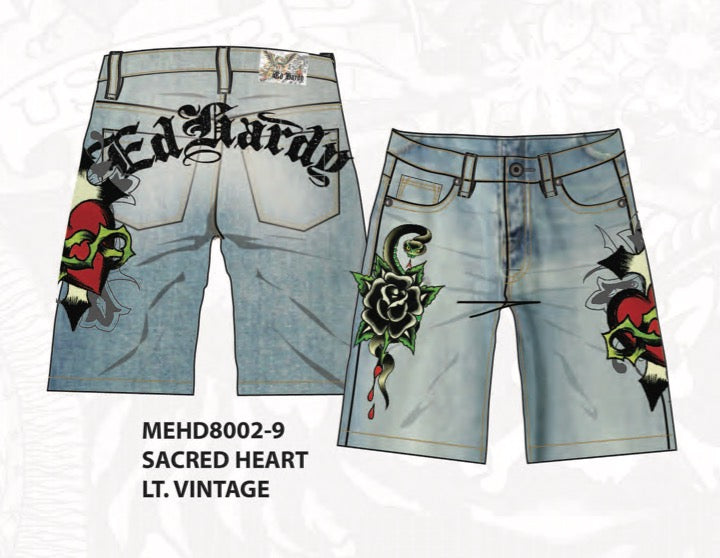 Ed Hardy - SACRED HEART DENIM SKATER SHORT