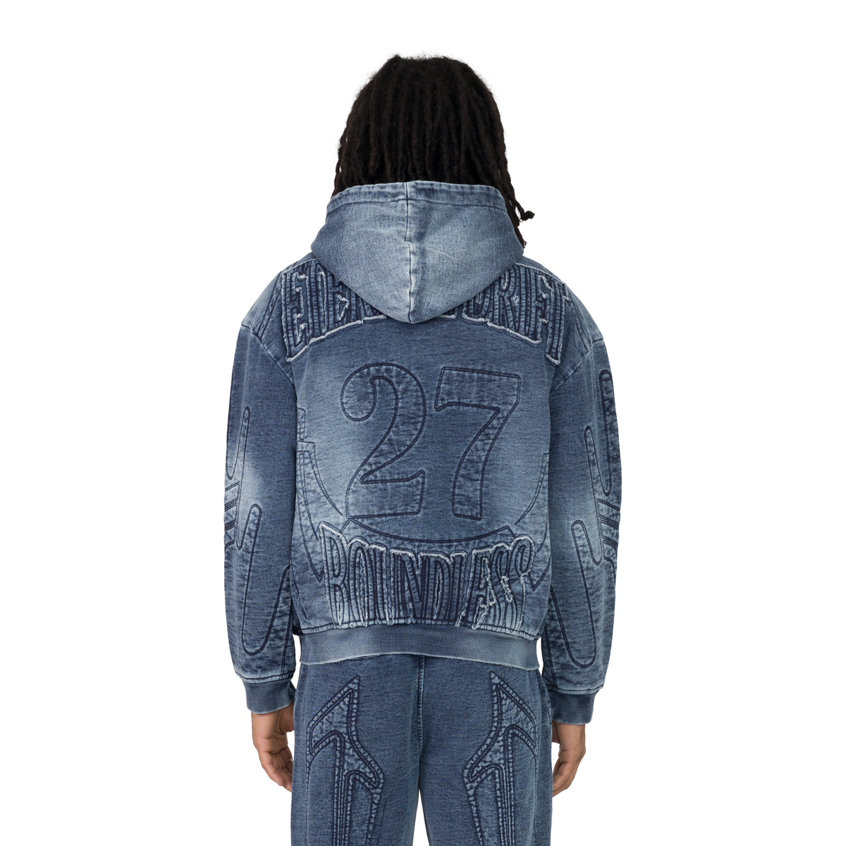 Smoke Rise - denim embossed fleece zip up