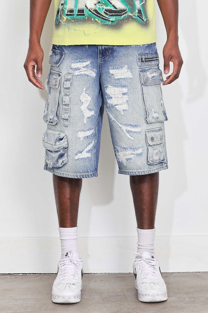 First Row - washed cargo denim shorts