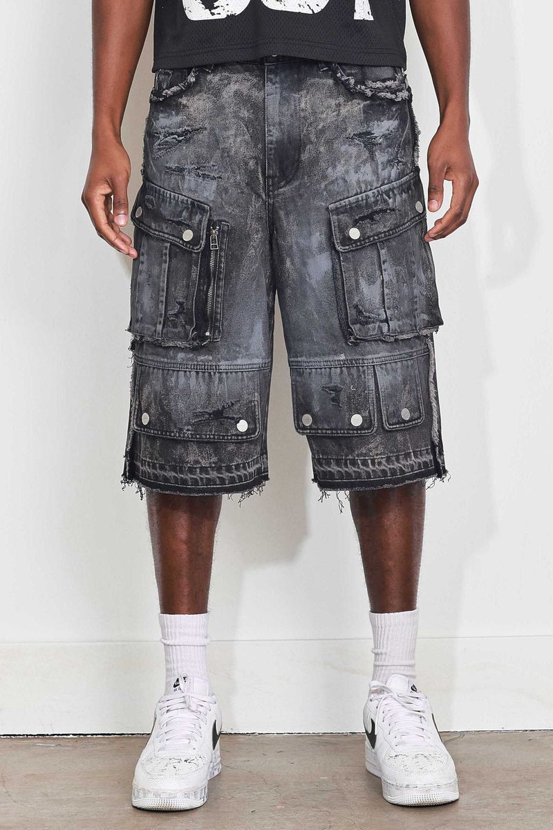 First Row - black denim shorts
