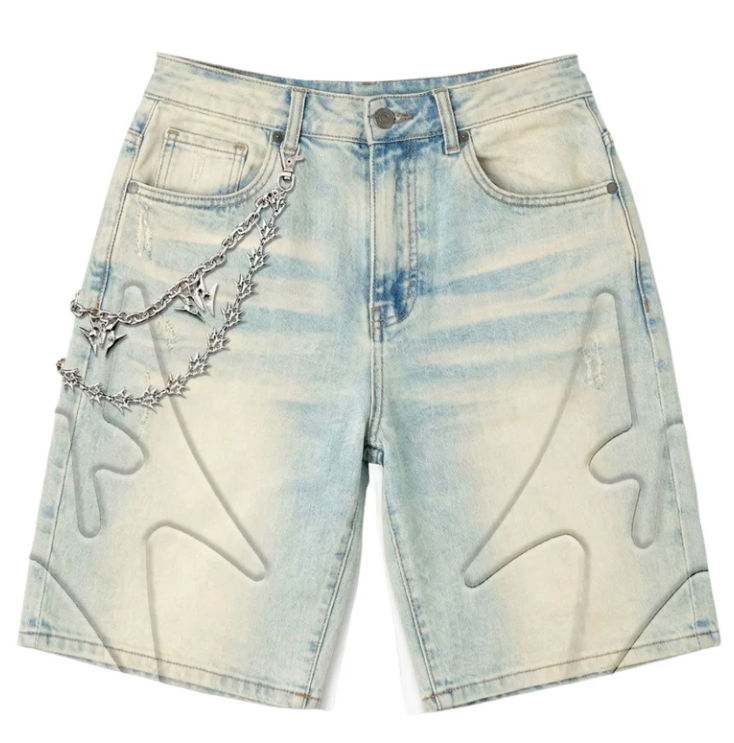 MELEE 'SHOGUN' EMBOSSED DENIM SHORTS