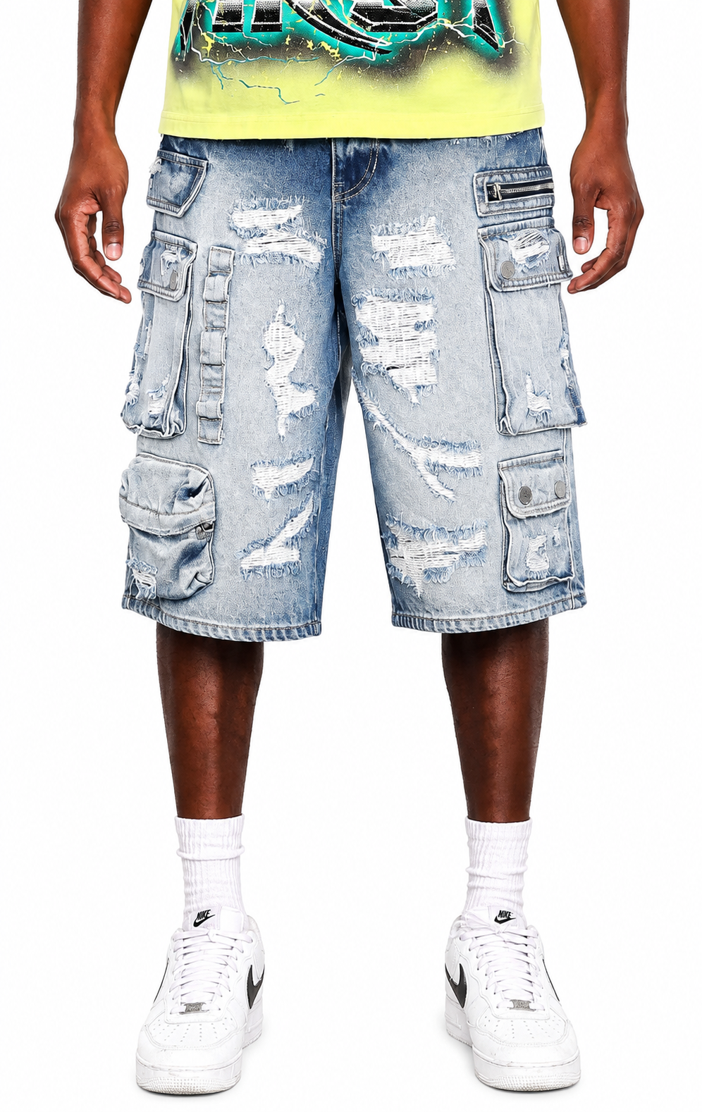 First Row - washed cargo denim shorts Copy