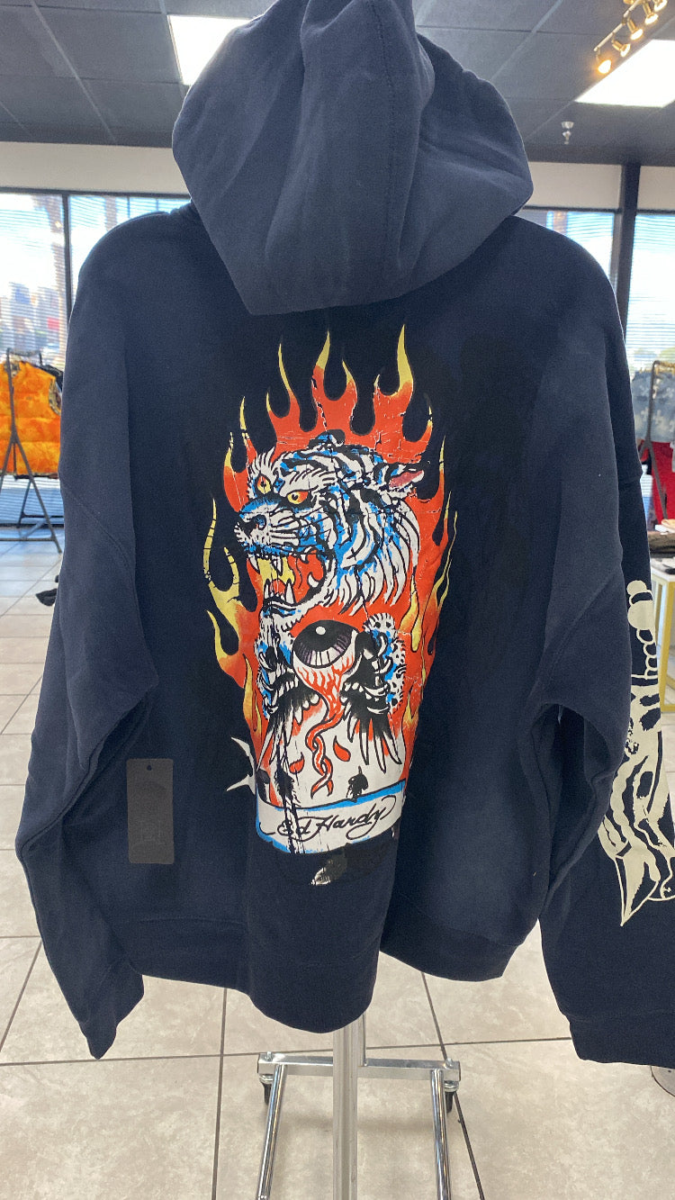 Ed hardy - tiger flame boxy hoodie