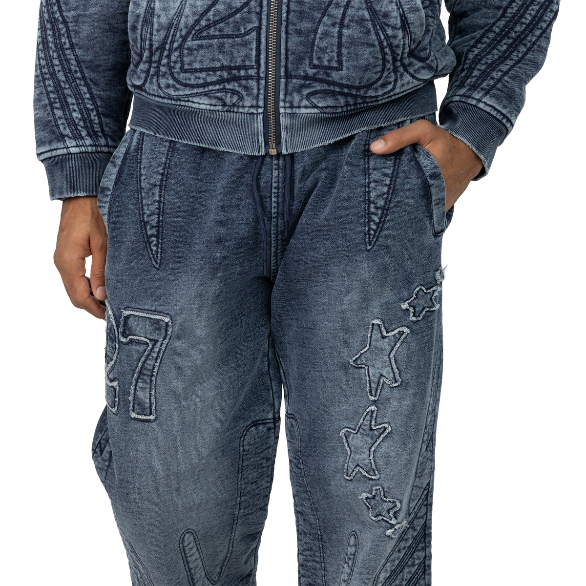 Smoke rise - denim embossed fleece pants