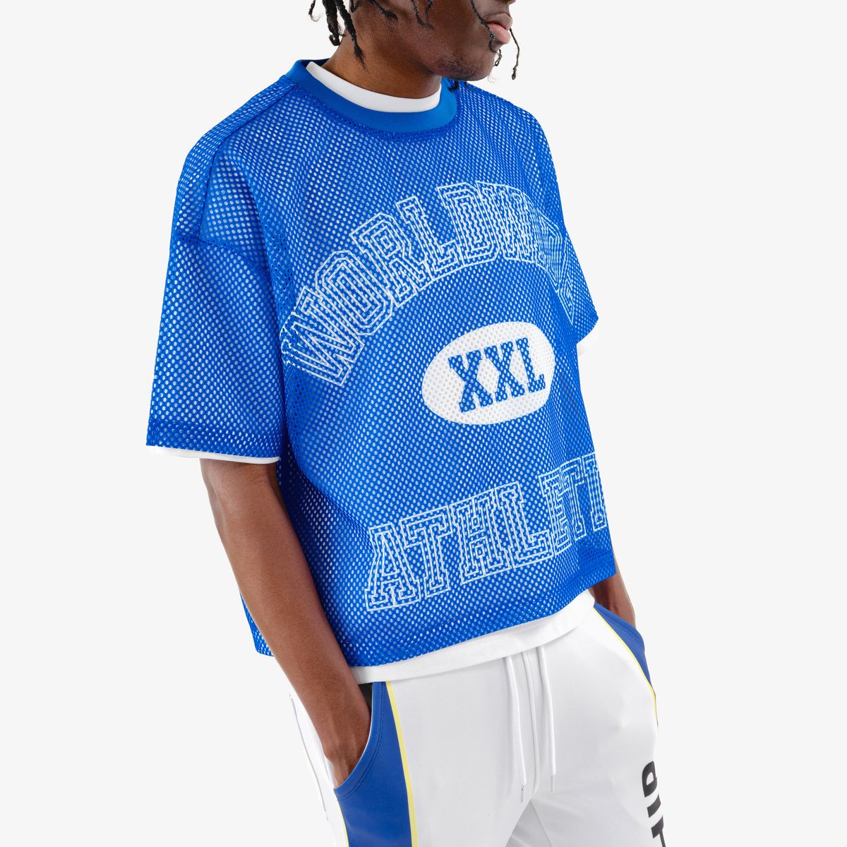 Copper Rivet - Blue mesh fabric jersey