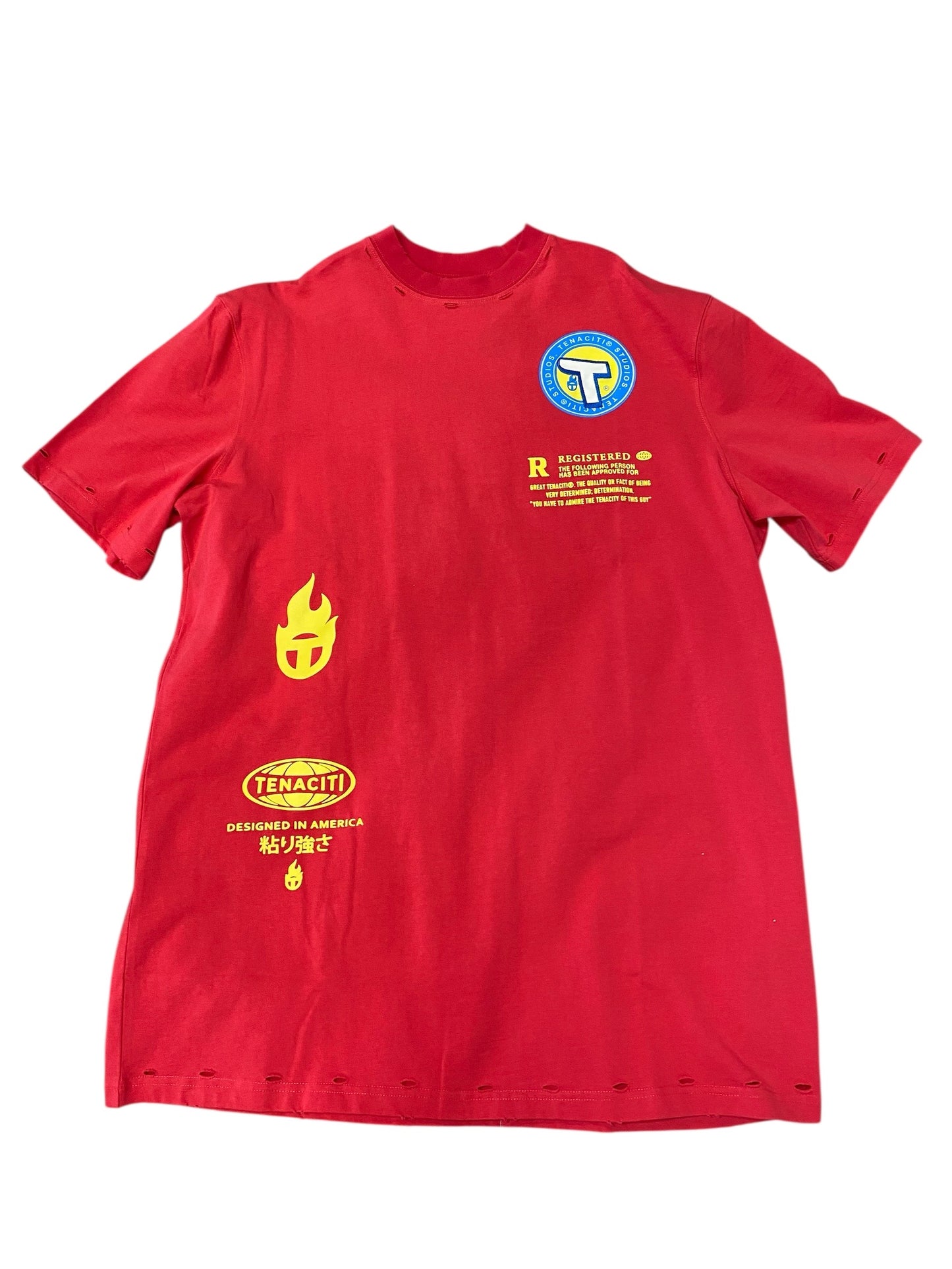 Tenaciti - red t shirt yellow T