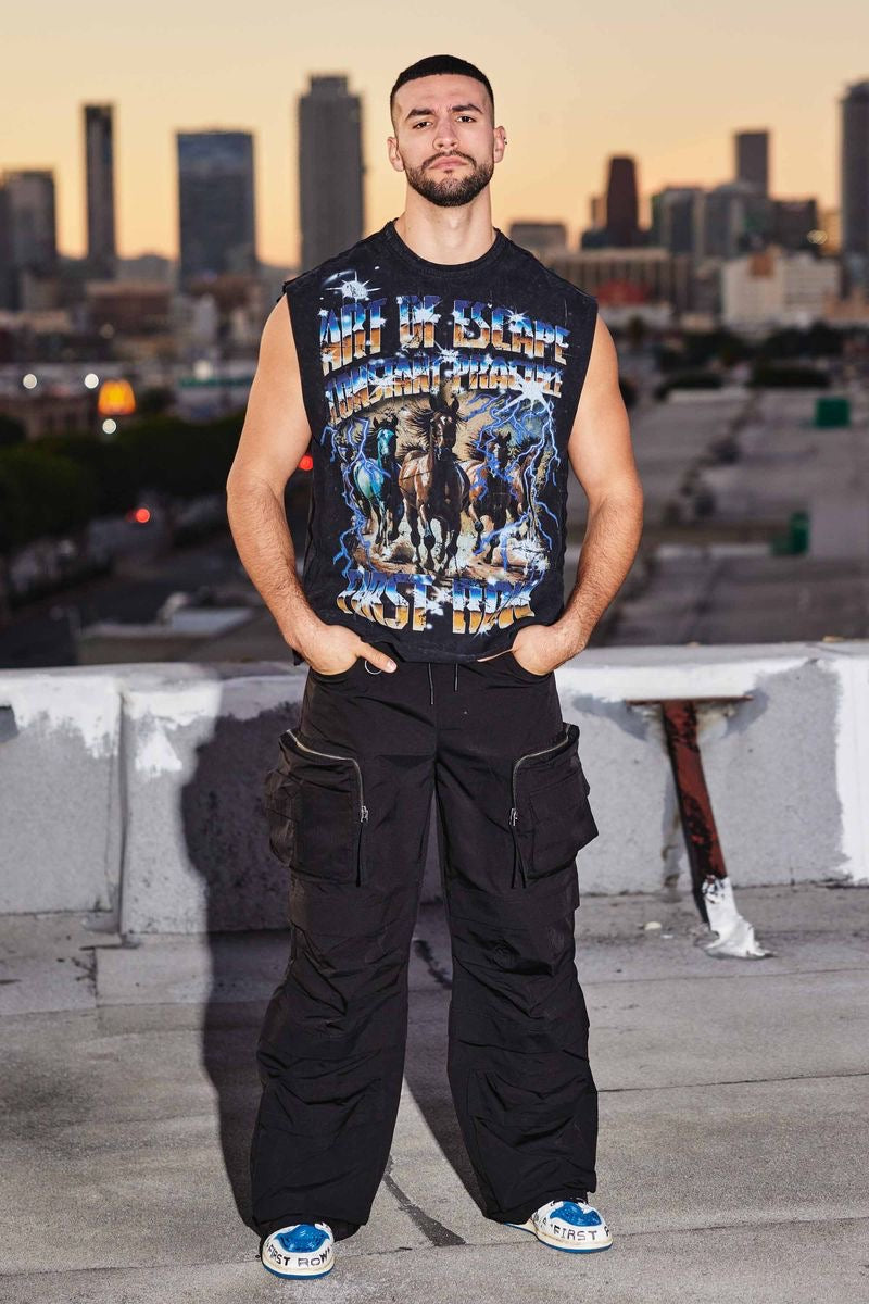 First Row Black cut off shirt