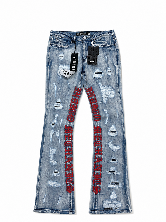 Stylo Light Blue Embroidered Stacked Flare