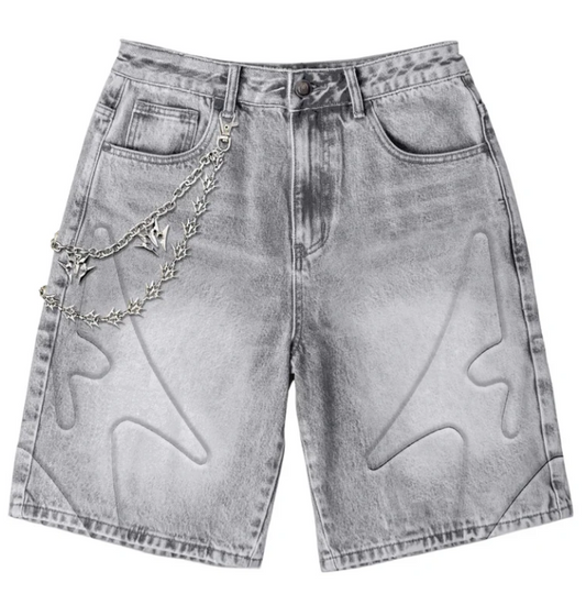 MELEE 'SHOGUN' EMBOSSED DENIM SHORTS
