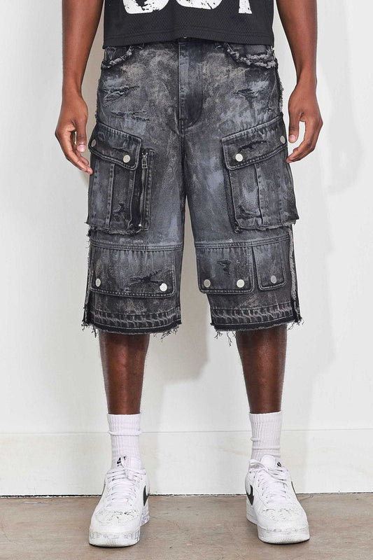 First Row - black denim shorts