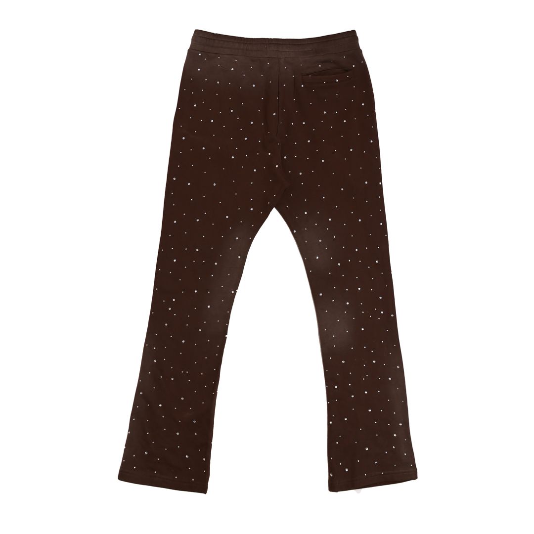 First Row -(dk brown) all over Rhinstone stack joggers