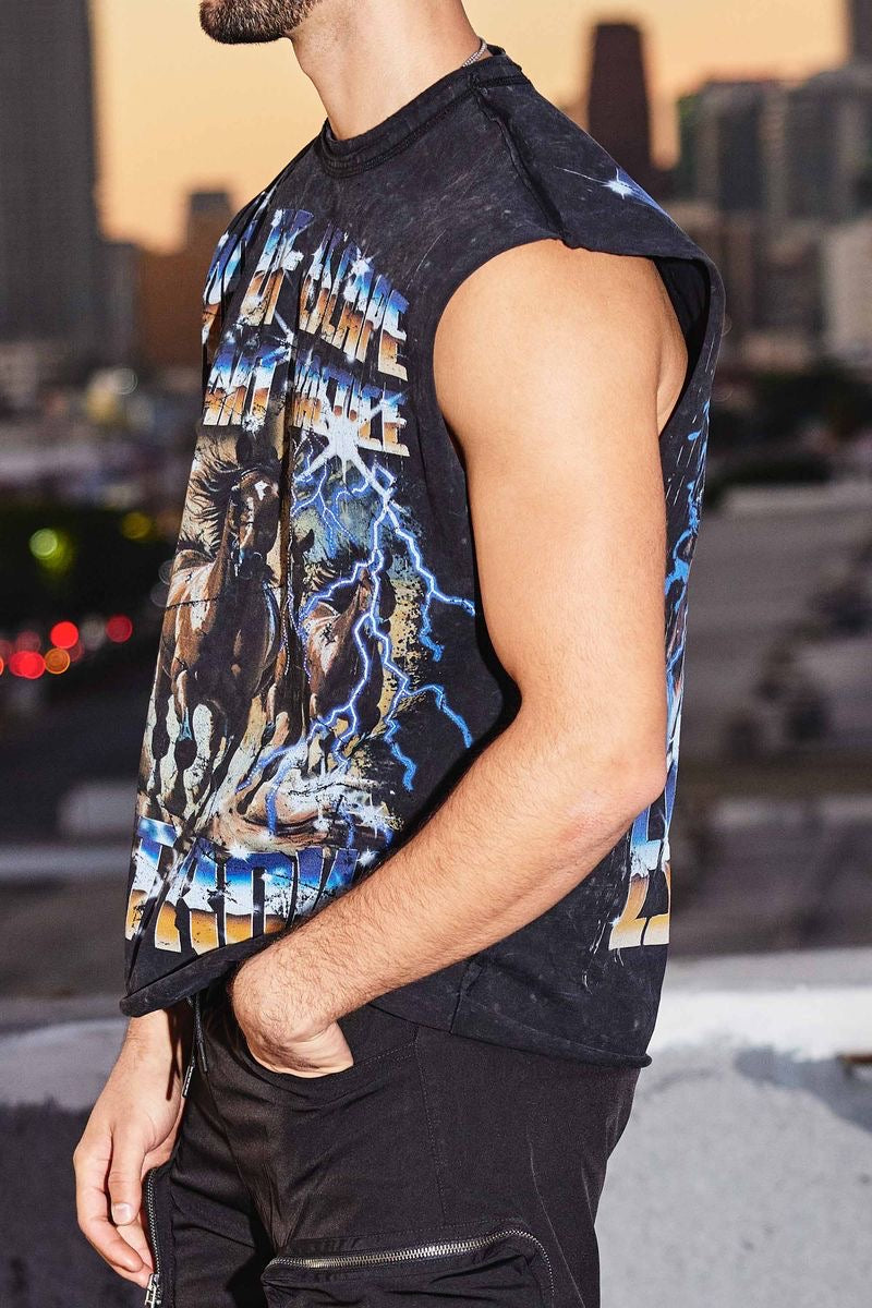 First Row Black cut off shirt
