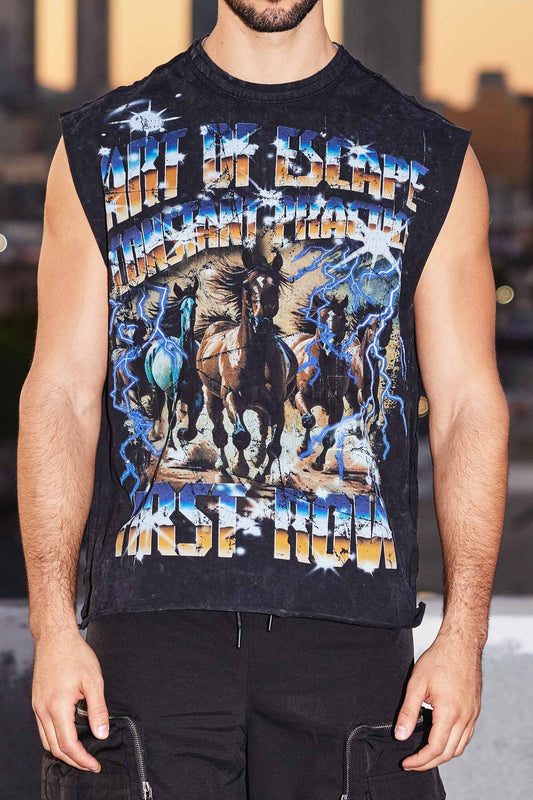 First Row Black cut off shirt