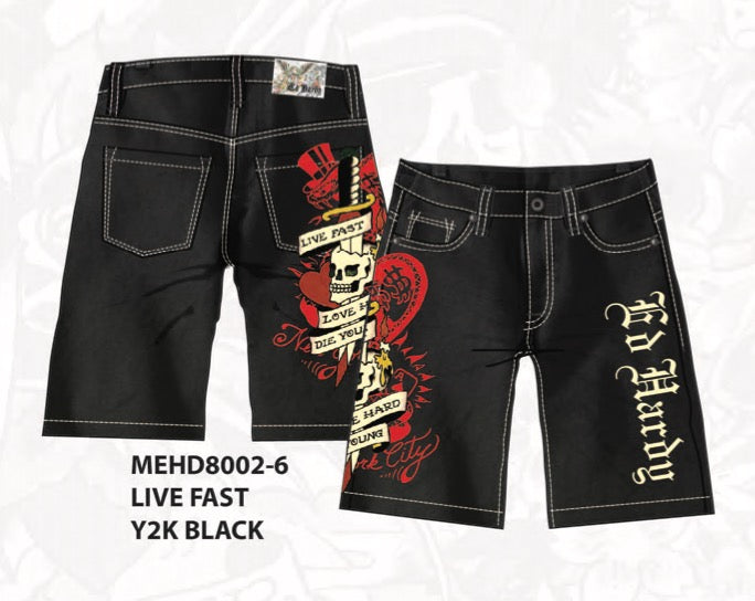 Ed Hardy LIVE FAST DENIM SKATER SHORTS
