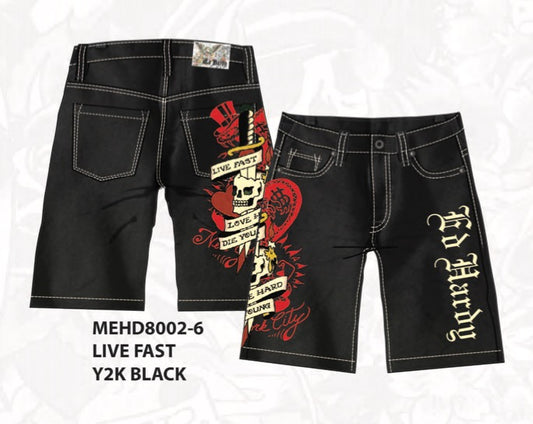 Ed Hardy LIVE FAST DENIM SKATER SHORTS