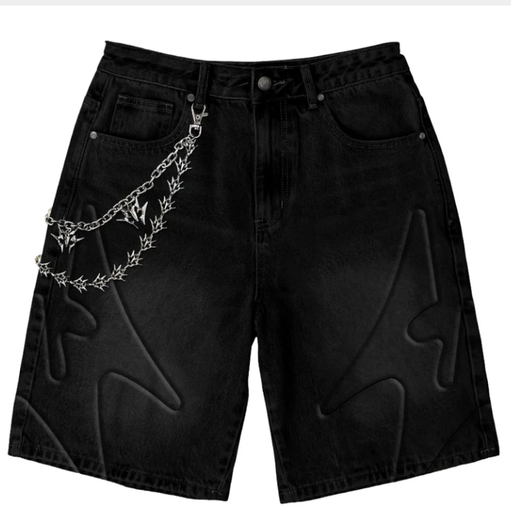 MELEE 'SHOGUN' EMBOSSED DENIM SHORTS