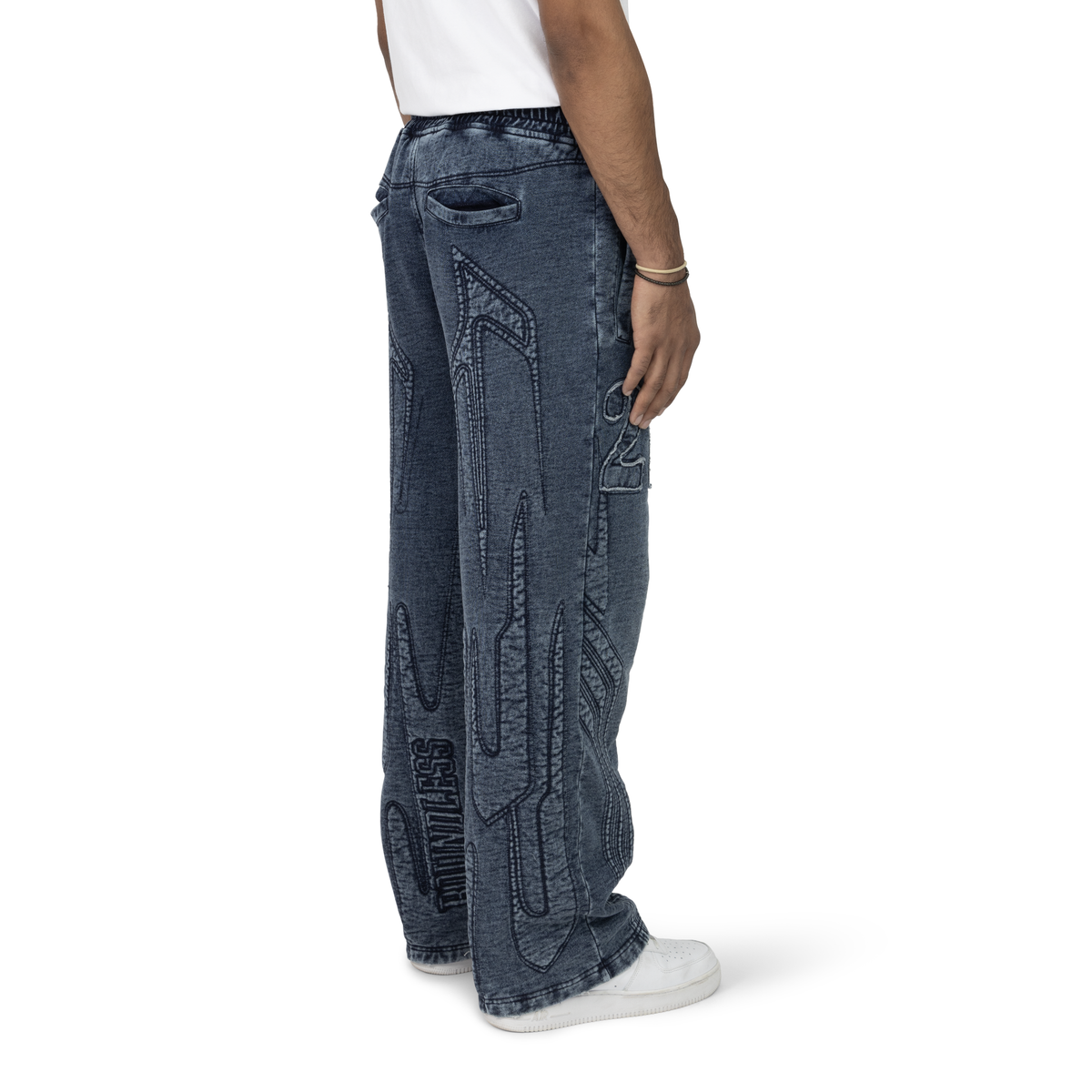 Smoke rise - denim embossed fleece pants