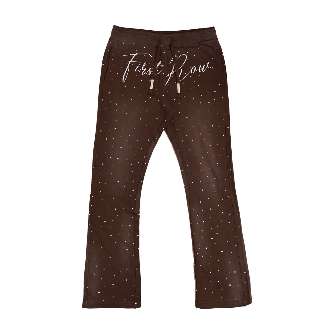 First Row -(dk brown) all over Rhinstone stack joggers