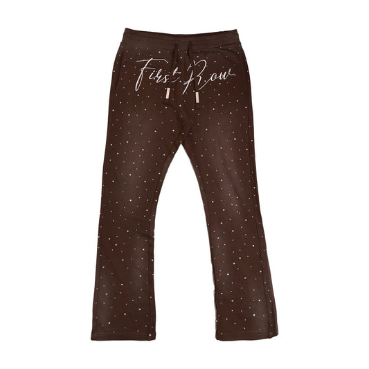 First Row -(dk brown) all over Rhinstone stack joggers