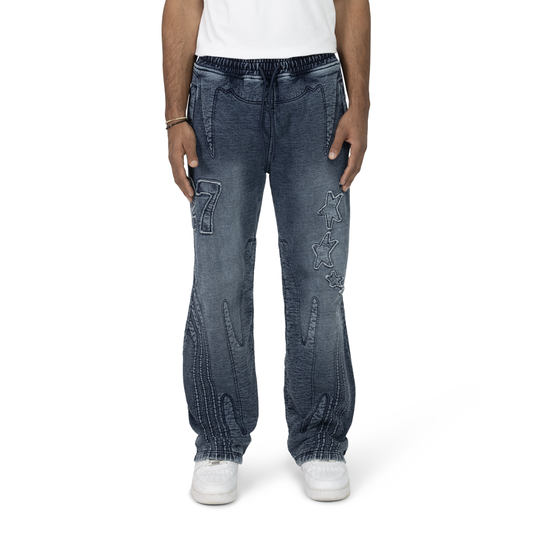 Smoke rise - denim embossed fleece pants