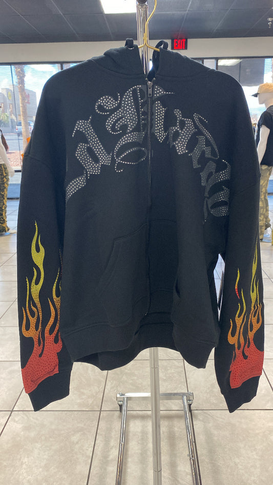 Ed hardy - black skull flames boxy hoodie
