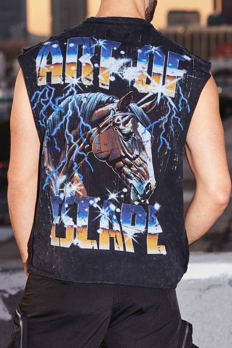 First Row Black cut off shirt