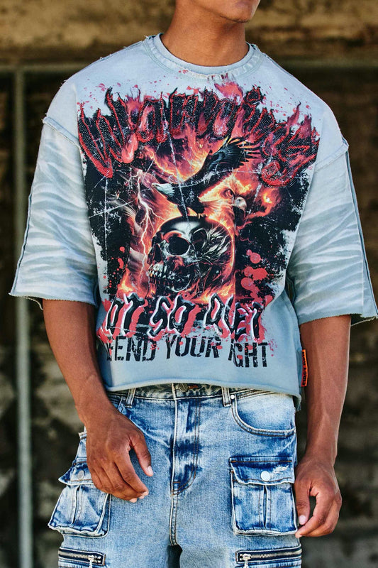 First Row- burning sky cropped tee