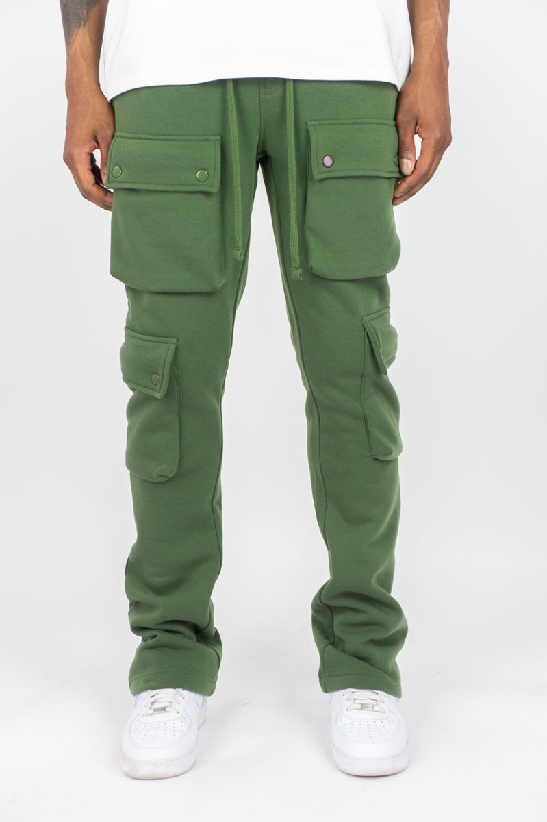 Rebel Minds - (olive) Stacked cargo fleece pants