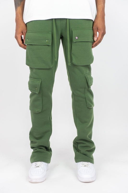 Rebel Minds - (olive) Stacked cargo fleece pants